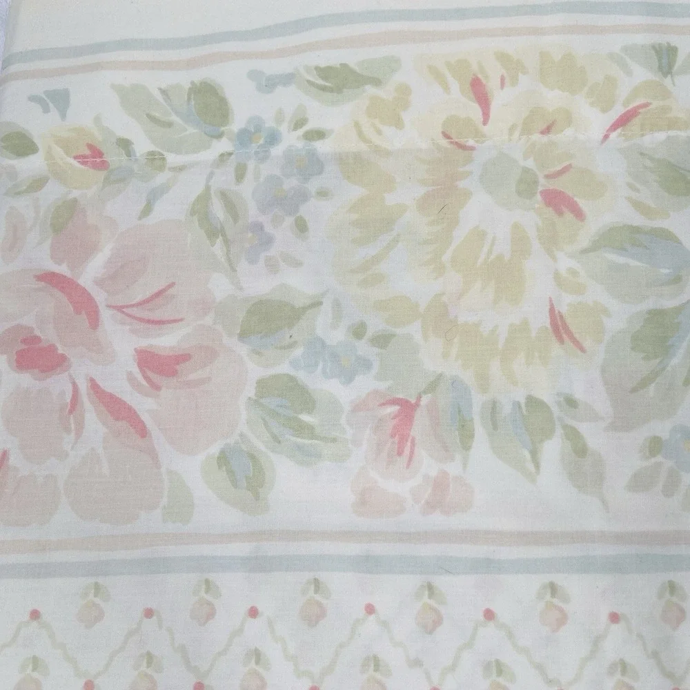 Vintage JC Penney Double Flat Sheet Shabby Cottage Pink Floral Trellis Pattern